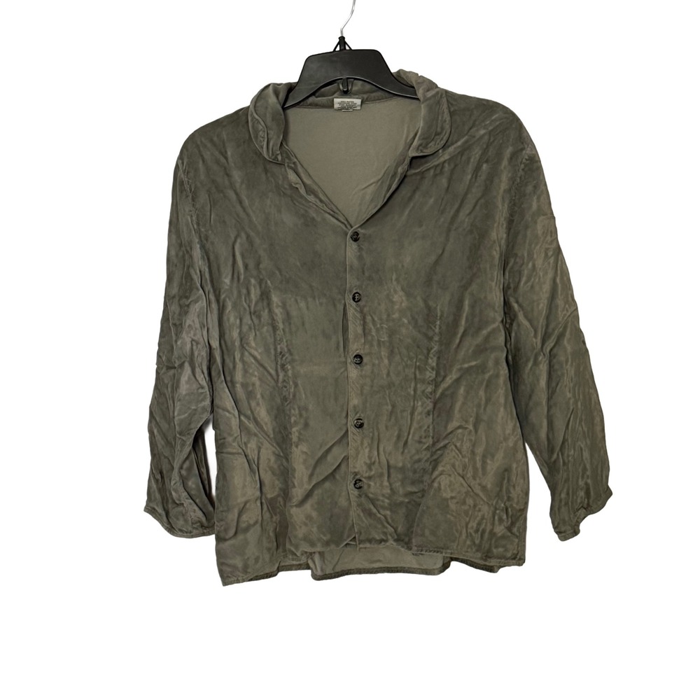 CP Shades Sausalito Gray Velvet Button Down‎ Collared Top - Medium